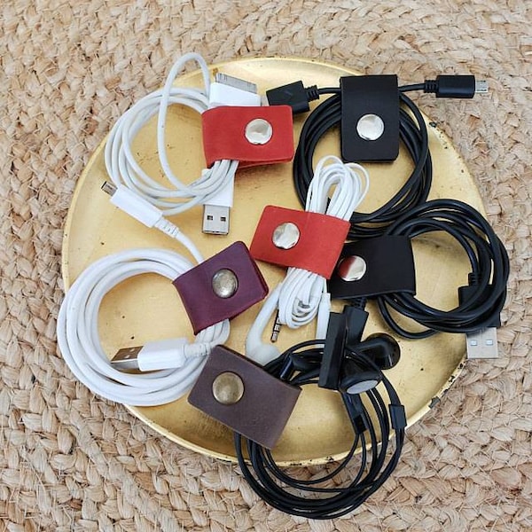 Leather cable organizer, earphone wire organizer, earpiece holder, leather cable cord, earphone holder leather, cord keeper iphone.