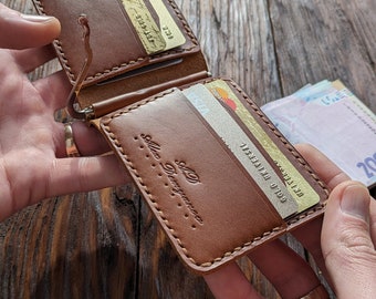 Kartenetui aus Leder, aus Naturleder, Geldbörse mit Geldklammer, Geldbörse mit Geldklammer aus Leder, Ledergeldbörse, Herrengeldbörse, minimalistische Geldbörse.
