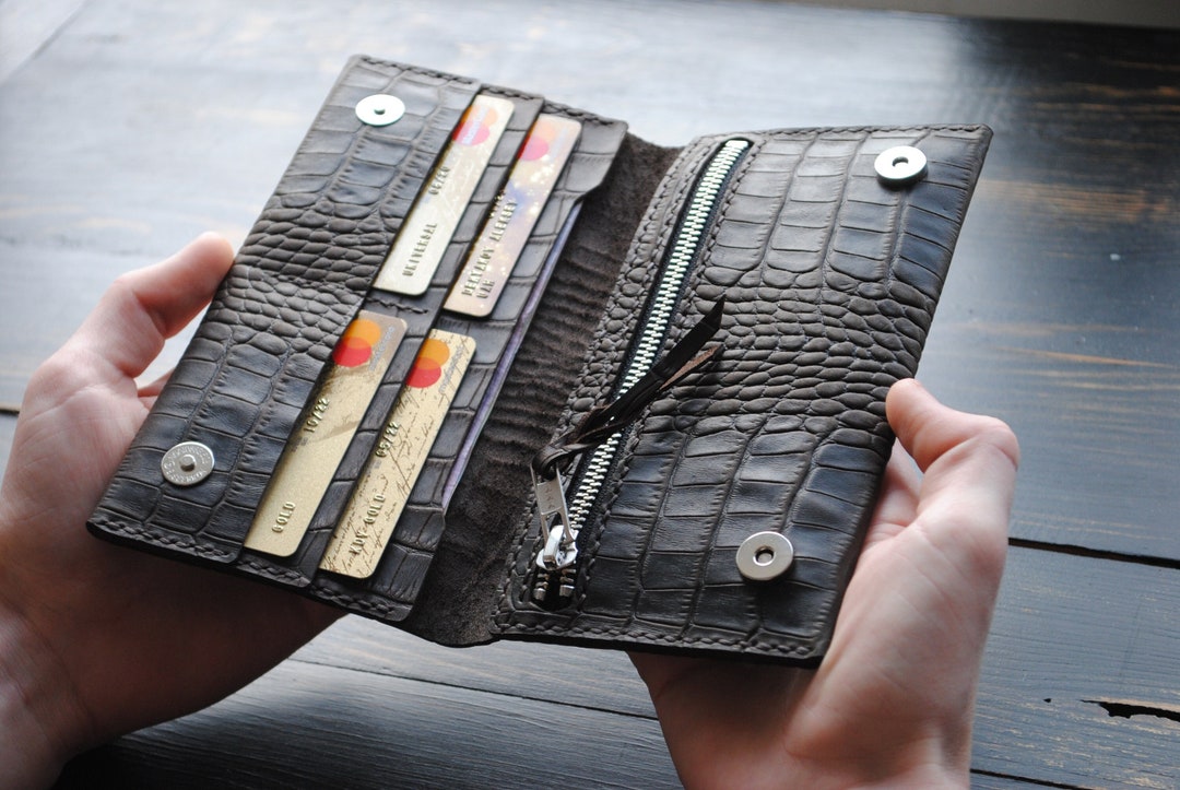Personalized Leather Caiman Wallet. Leather Wallet With - Etsy