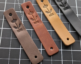 Personalized labels for handmade products, leather labels for knitted items, product tags, custom clothing labels,knitting tags.