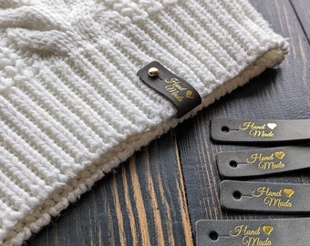 Personalized labels for handmade products, leather labels for knitted items, product tags, custom clothing labels,knitting tags.