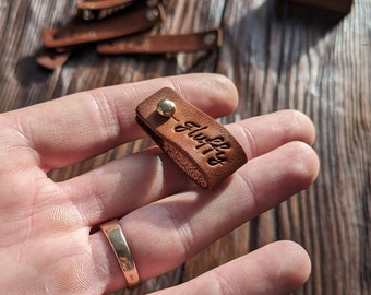 Personalized labels for handmade products, leather labels for knitted items, product tags, custom clothing labels,knitting tags.