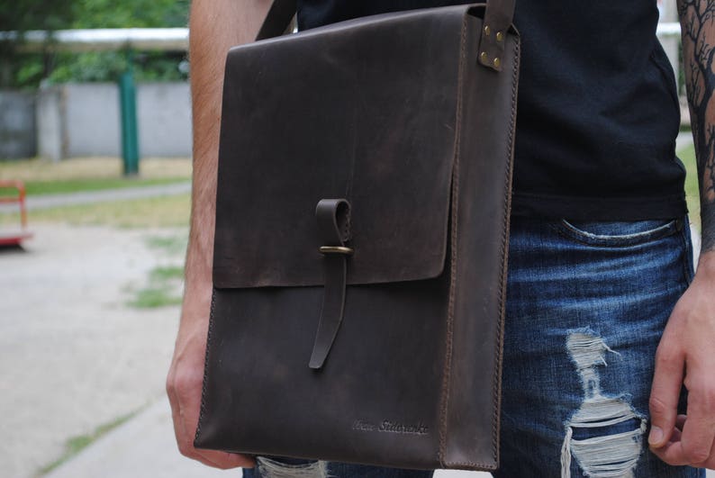 Mens leather bag Messenger bag Mens messenger Leather satchel bag A4 bag Men's leather bag Mens leather briefcase Leather shoulder bag men image 9