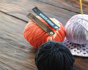 Personalized labels for handmade products, leather labels for knitted items, product tags, custom clothing labels,knitting tags.