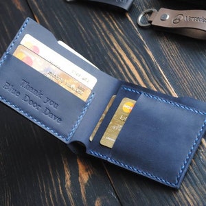 Cartera de cuero de hombre personalizada, cartera de cuero de hombre, cartera plegable, regalo de padrinos de boda, cartera de hombre, ideas de regalo para él, cartera de cuero mínima imagen 3