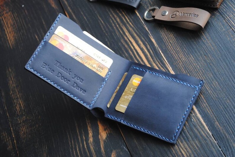 Cartera de cuero de hombre personalizada, cartera de cuero de hombre, cartera plegable, regalo de padrinos de boda, cartera de hombre, ideas de regalo para él, cartera de cuero mínima imagen 3