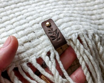 Personalized labels for handmade products, leather labels for knitted items, product tags, custom clothing labels,knitting tags.