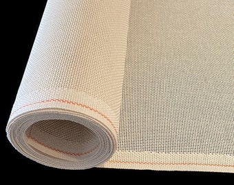 SOFT IVORY, Mono Deluxe Needlepoint Canvas, 18 mesh, 1 yard x 40", Orange Line by Zweigart