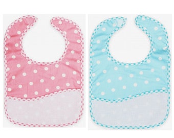 Toddler Bib, Polka Dot, velcro closure, 9x12", cross stitch (Charles Craft) U-CHOOSE Pink Blue