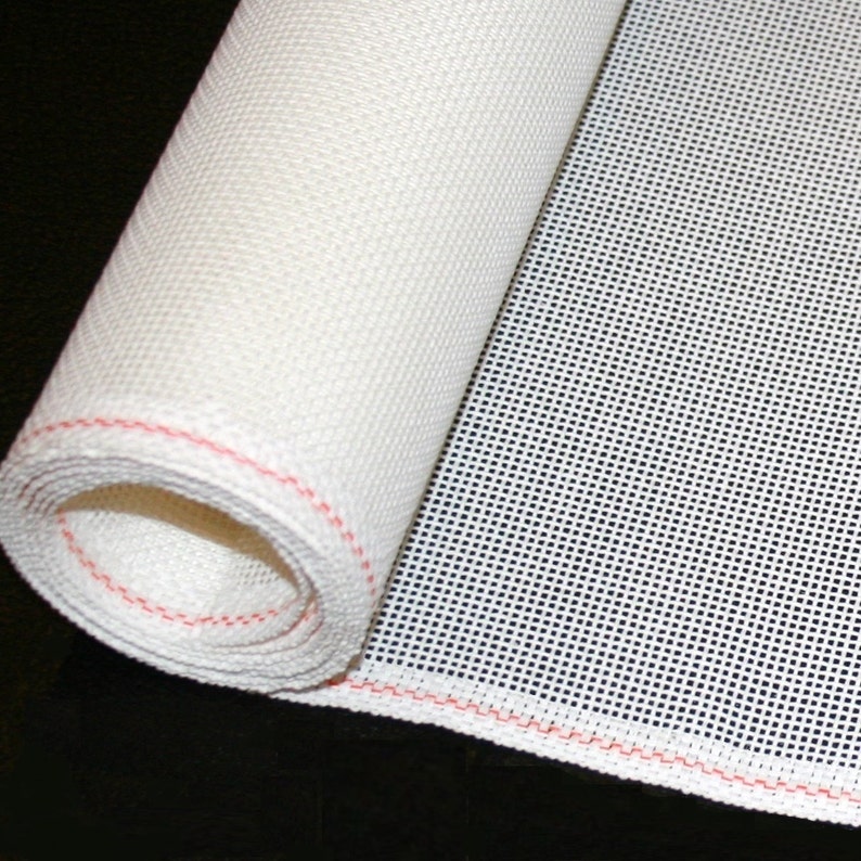 Mono Deluxe Needlepoint Canvas, Orange Line by Zweigart, White, 1 Yard