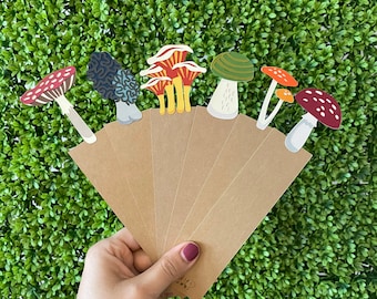 Mushroom Bookmark, Paper Mushroom Bookmark, Nature Bookmark, Handmade Bookmark, Shroom Bookmark, Mushroom Art, Cottage-Core Bookmarks