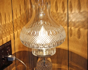 Vintage Crystal Hurricane Lamp: Cut Glass Pattern, Shadow Optics Display