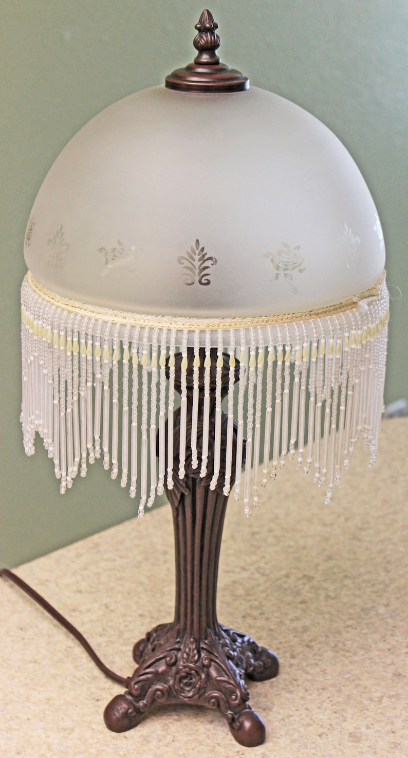 Victorian Boudoir Lamp by Cheyenne Frosted Glass Dome Shade Etsy