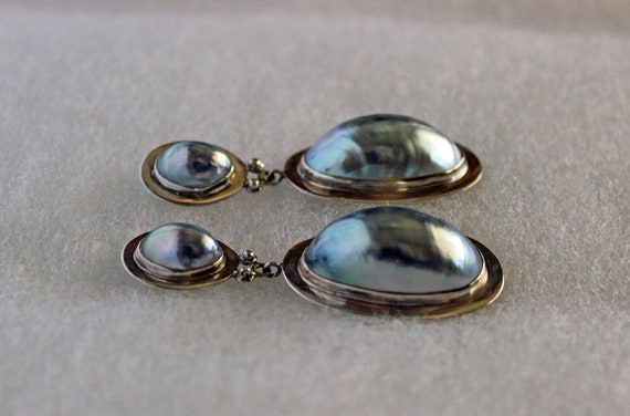 Earrings Suzanne St. Claire Sterling MOP Cabochon… - image 4