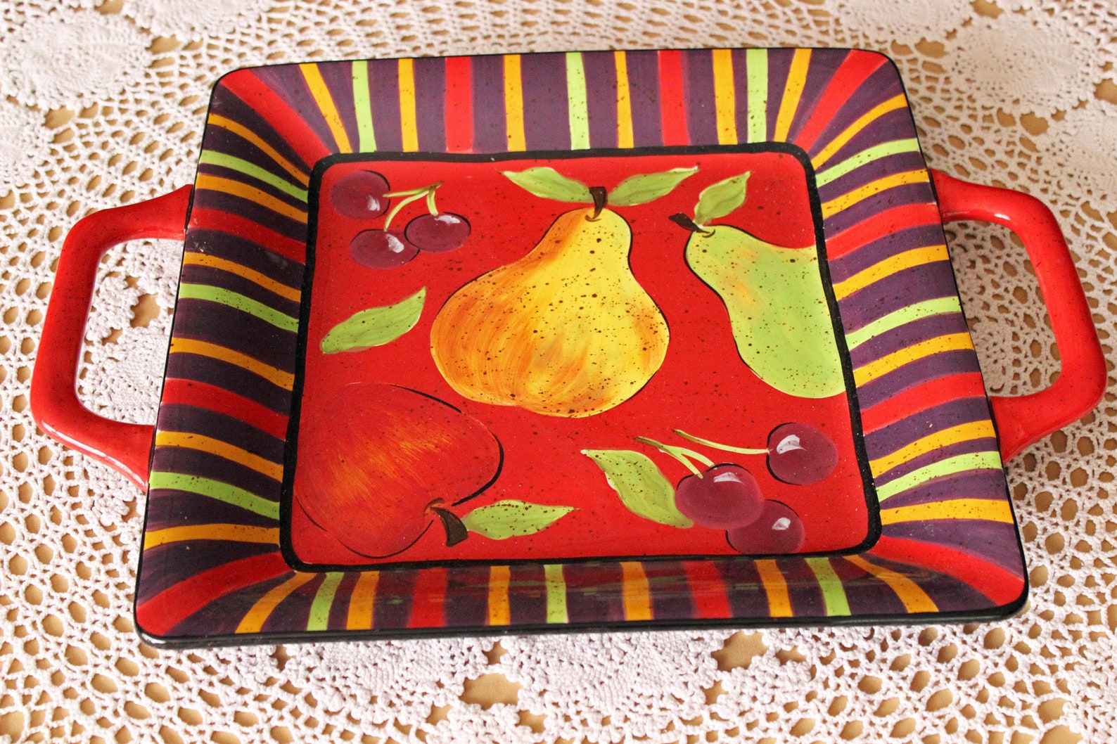 Pfaltzgraff Sedona Fruit Large Platter Handles Vibrant Colors Etsy