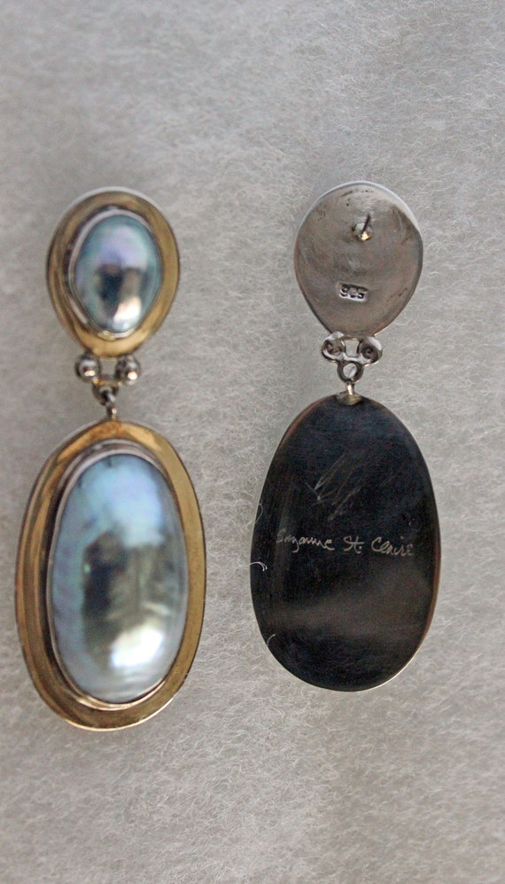 Earrings Suzanne St. Claire Sterling MOP Cabochon… - image 3