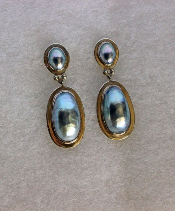 Earrings Suzanne St. Claire Sterling MOP Cabochon… - image 2