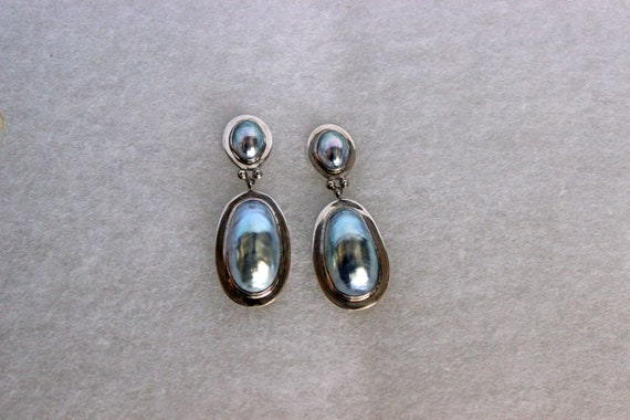 Earrings Suzanne St. Claire Sterling MOP Cabochon… - image 1