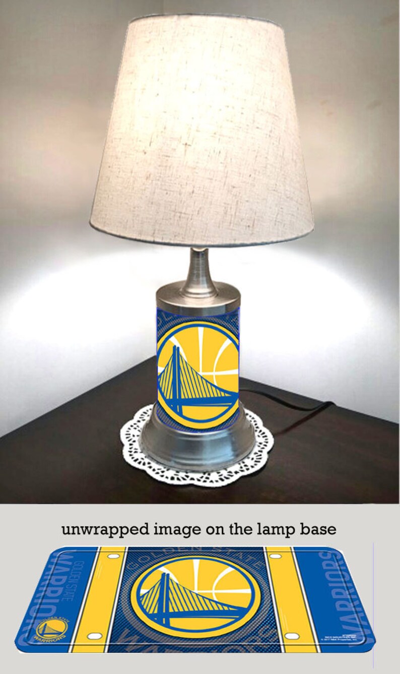 Table Lamp With Shade Golden State Warriors Plate Rolled In On The Base