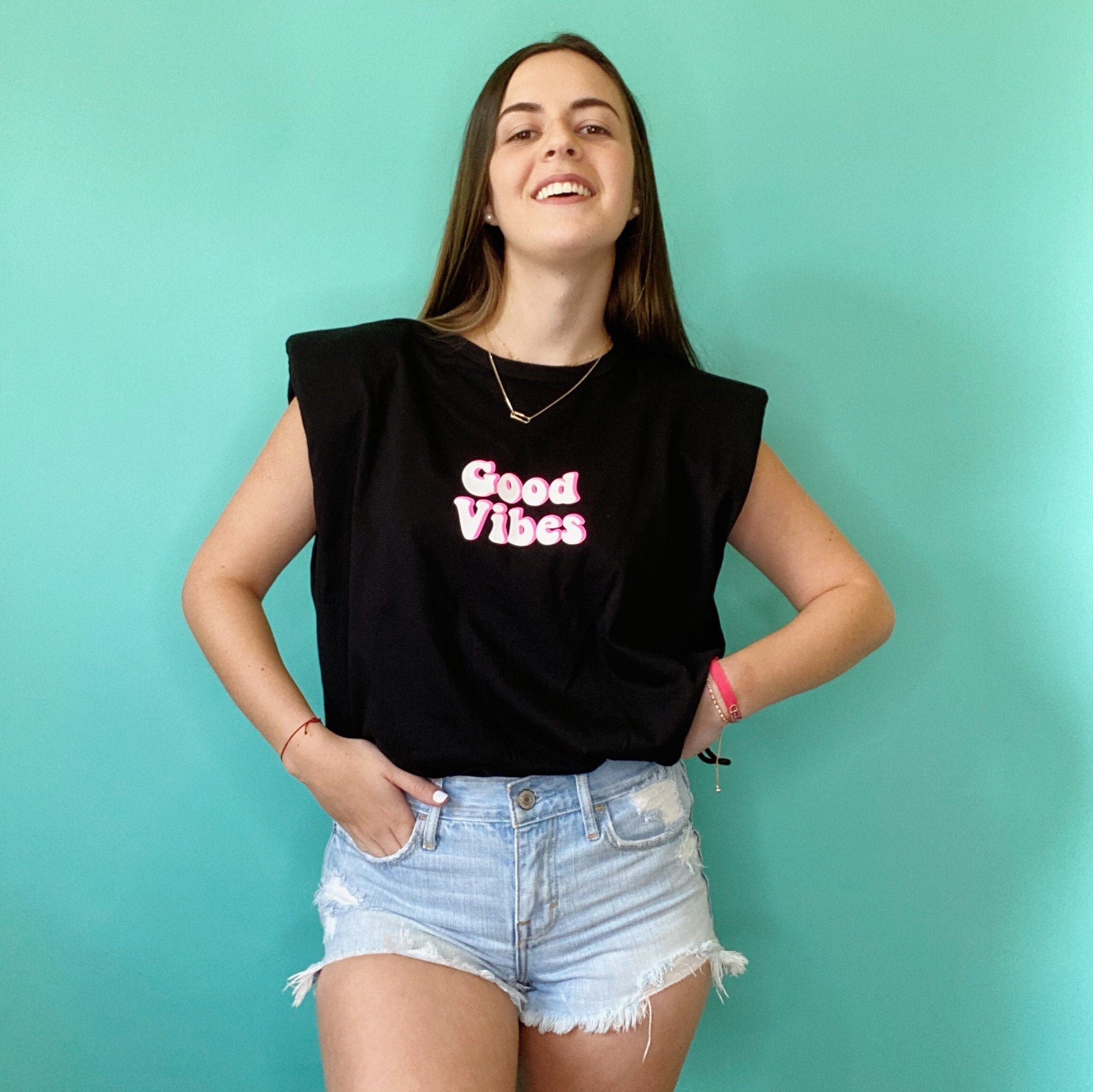 Shoulder Pad Tee Good Vibes Women T 