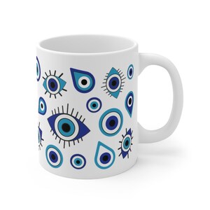 Evil Eye Coffee Mug | Evil eye Geometric Bohemian Art Mug | Good Karma Eye Mug | Home Office Decor