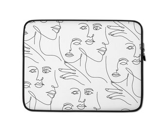Line Art Faces Abstract Laptop Sleeve pattern design for computer cover