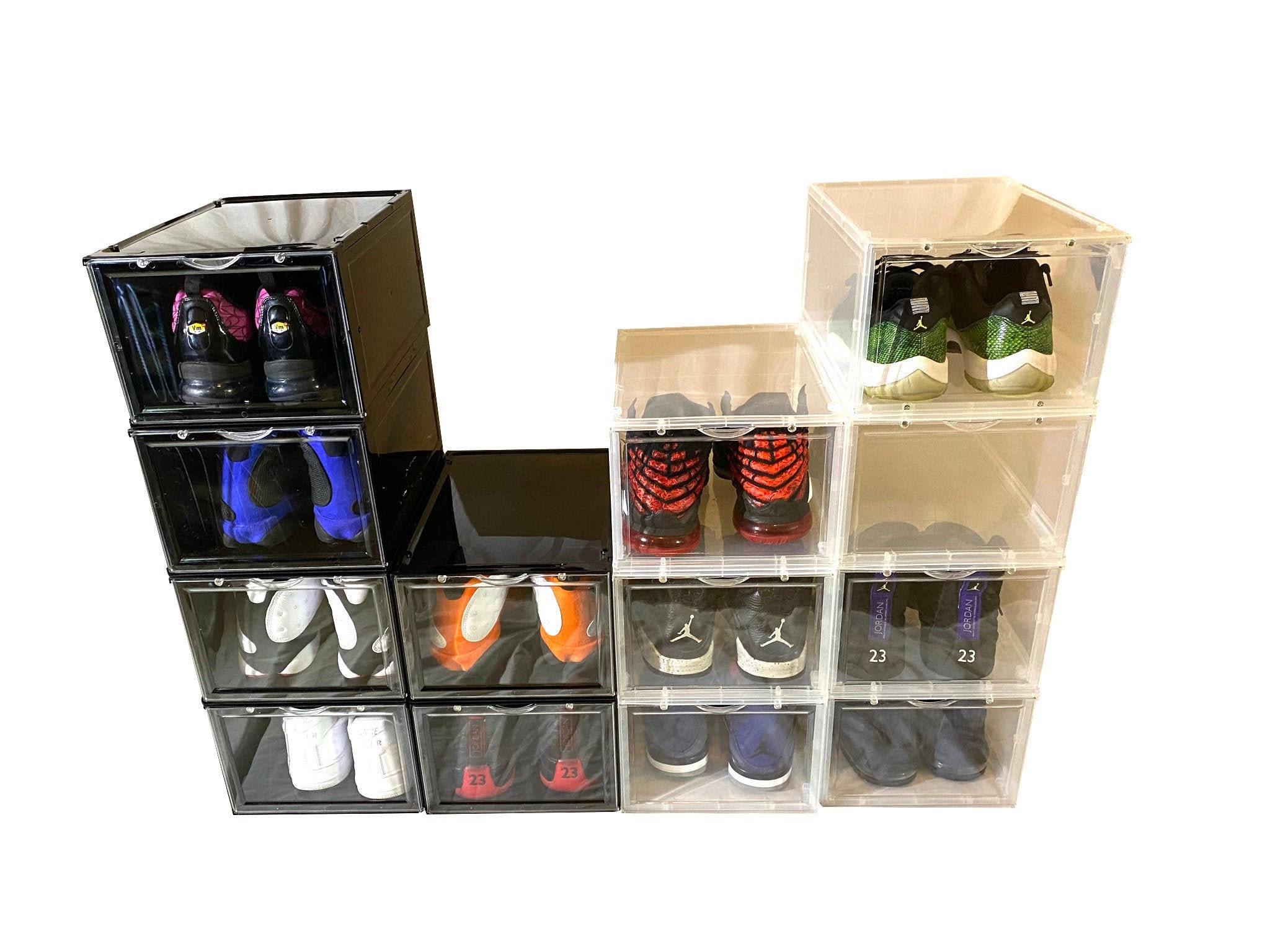 Magnetic Shoe Storage Box Drop Side/Front Sneaker Case Stackable Container XL - Obsidian Black 48 Pack