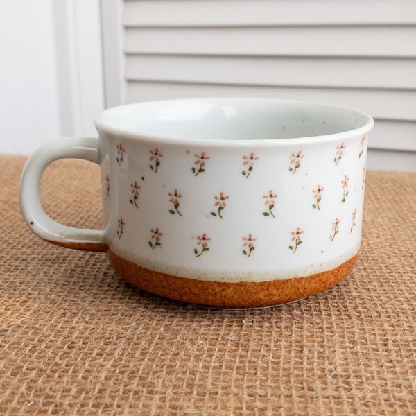 Vintage Stoneware Soup Mug, Floral Stoneware