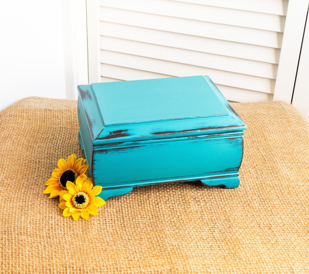 Updated Jewelry Box, Teal/peacock Color, Painted Jewelry Box