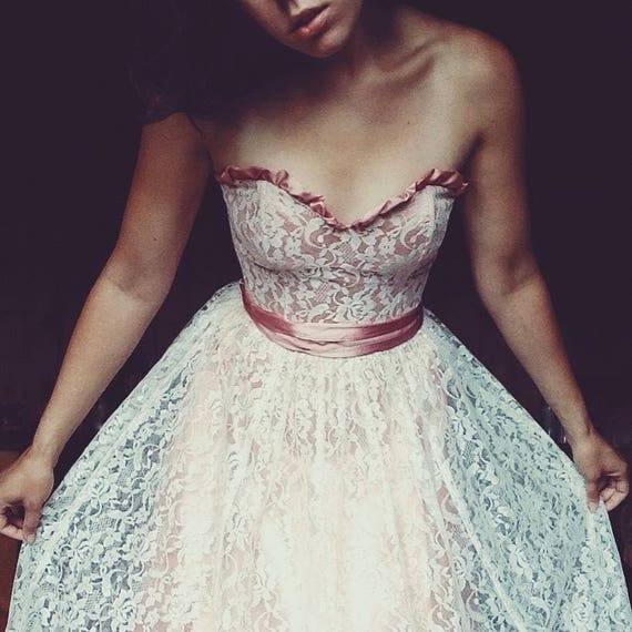 Gunne Sax Pink and White Sleeveless Sweetheart Dre