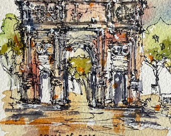 ORIGINAL 5.5x6.5”• Arch of Constantine in Rome • Watercolor Painting
