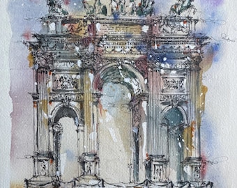 ORIGINAL 11x15” • Arco dela Pace Milano • Original Watercolor Painting
