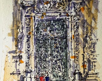 ORIGINAL 5.5x7.5”• ‘Door of Duomo’ • Watercolor Painting