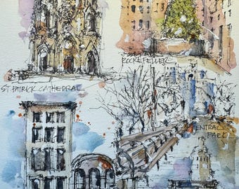Original Watercolor NYC Travel Sketch • Urban Scenes, Landmarks (7.5x10")