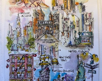 Original Watercolor NYC Travel Sketch • Urban Scenes, Landmarks (7.5x10")