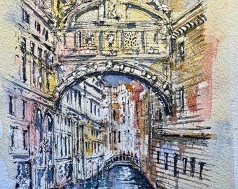 ORIGINAL 7.5x11” • “Bridge of Sighs”, Venice Italy • Original Watercolor Painting