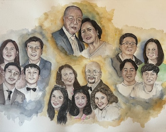 Custom Family Tree Watercolor Portraits • Illustrations |100% Handpainted| Personalized | Bespoke | Gifts