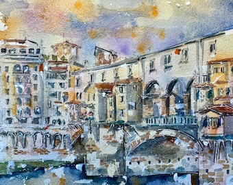 ORIGINAL 11x15” • PONTE VECCHIO Firenze • Original Watercolor Painting