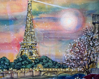 Original Acrylic Painting• 16x20” •Eiffel Tower•