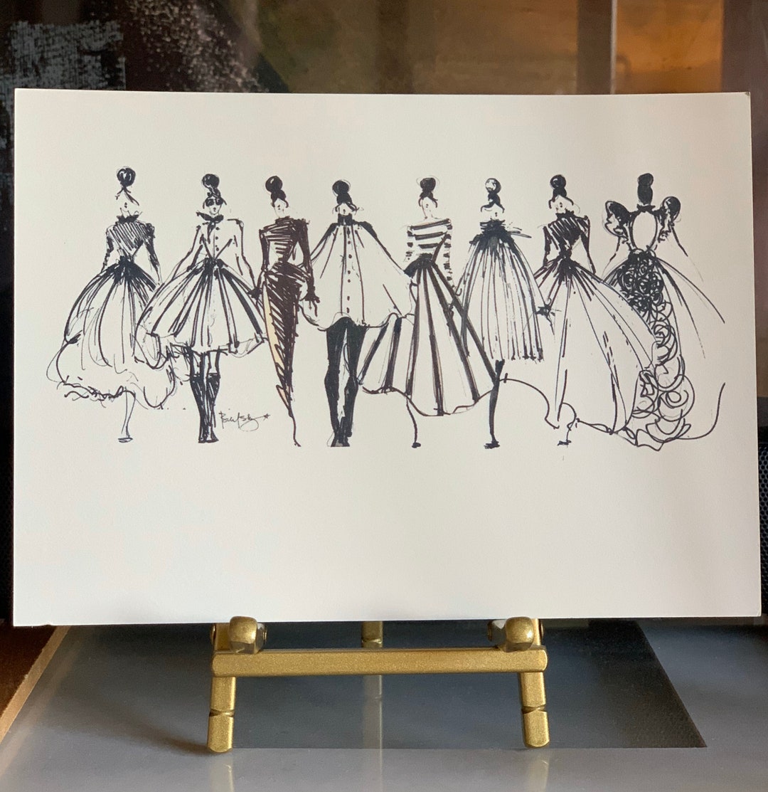 fashion dress art Black and White Fashion Sketch Print: Casual Gala Dresses