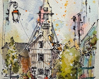 ORIGINAL 5.5x6.5”• ‘Normandy Scene’ • Watercolor Painting