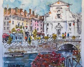 ORIGINAL 8x10” • Palais de I’lle, Annecy France • Watercolor Painting