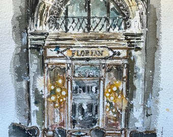 ORIGINAL 7.5x11” • Caffe Florian Venice • Original Watercolor Painting