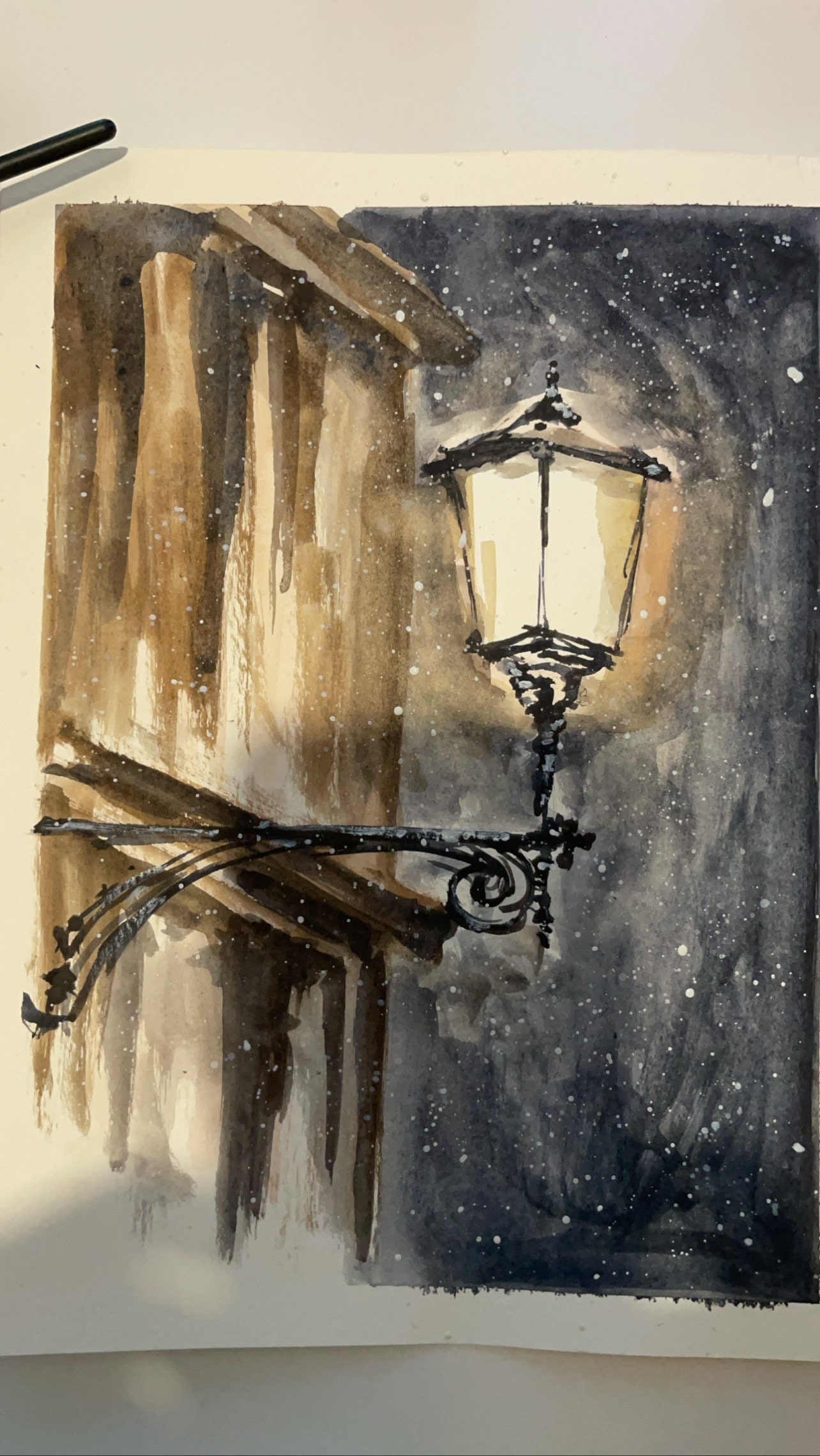 9x12 Glowing Street Lamp Original Watercolor Painting Etsy