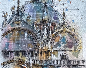 ORIGINAL 5.5x7.5” • Basilica di San Marco, Venice • Watercolor Painting
