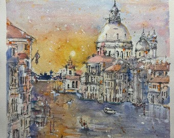 ORIGINAL 11x12.5” • Venice Sunset • Original Watercolor Painting