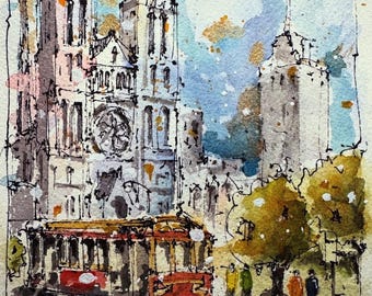 ORIGINAL 5.5x6.5”• Grace Cathedral in the City • Watercolor Painting