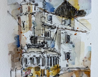 ORIGINAL 9x12” • Tram in Porto, Portugal • Watercolor Painting
