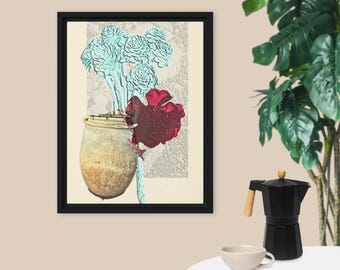 Succulent Bouquet & Rose Wall Art Decor Gallery Print Framed canvas (12”W×16”H)