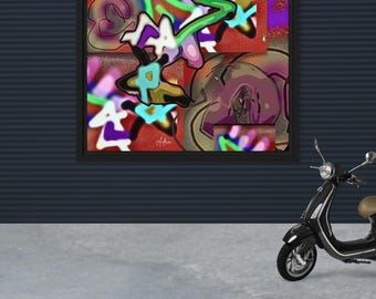 Graffiti Abstract Canvas Print: Edgy Colorful Collage Wall Art (12"x9" or 24"x18")